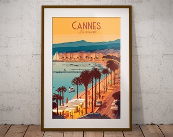 Cannes France Impression | Poster de voyage sur la côte française | Impression d'art de ville française | Impression d'illustrations françaises | Décoration murale voyage en France