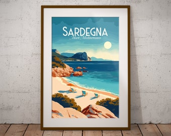 Sardaigne Italie Imprimer | Affiche de voyage sur l’île italienne | Impression d’art de la région italienne | Impression d’illustration d’Italie | Art mural de voyage en Italie