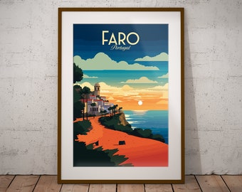 Faro Portugal Impression | Poster de voyage en ville portugaise | Impression d'art de la côte portugaise | Illustration du Portugal | Décoration murale voyage au Portugal