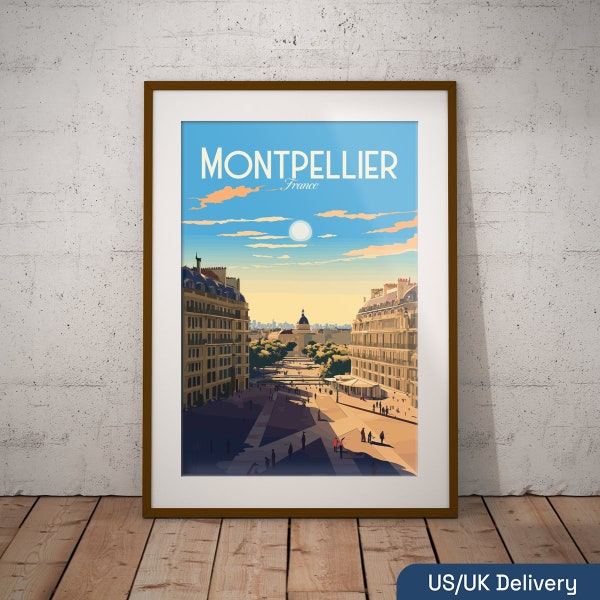 Montpellier France Print | French City Travel Poster | French Coast Art Print | France Illustration Print | France Travel Wall Art