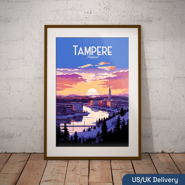 Tampere Finland Print | Finnish City Travel Poster | Finnish Lake Art Print | Finland Illustration Print | Finland Travel Wall Art