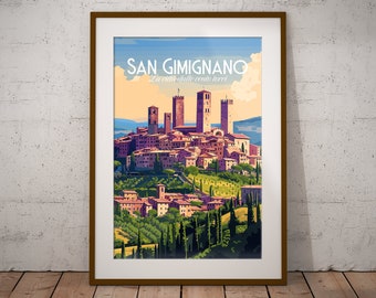San Gimignano Italie Imprimer | Affiche de voyage de la ville italienne | Impression d’art de monument italien | Impression d’illustration d’Italie | Art mural de voyage en Italie