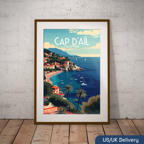 Cap d'Ail France Print | French Coast Travel Poster | French Village Art Print | France Illustration Print | France Travel Wall Art