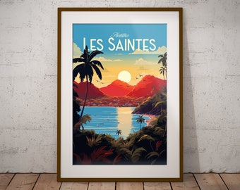 Guadeloupe - Les Saintes France Imprimer | Affiche de voyage Français plage | Impression d’art de l’île Français | Impression d’illustration de France