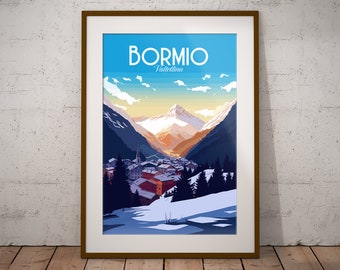Bormio Italie Imprimer | Affiche de voyage en montagne italienne | Impression d’art du village italien | Impression d’illustration d’Italie | Art mural de voyage en Italie