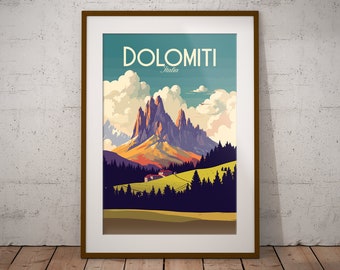 Dolomiti Italie Imprimer | Affiche de voyage en montagne italienne | Impression d’art de la région italienne | Impression d’illustration d’Italie | Art mural de voyage en Italie