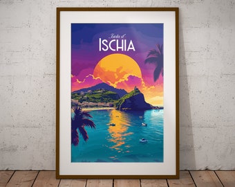 Ischia Italie Imprimer | Affiche de voyage sur l’île italienne | Impression d’art de plage italienne | Impression d’illustration d’Italie | Art mural de voyage en Italie