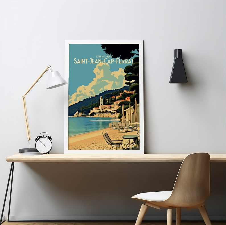 Saint-Jean-Cap-Ferrat France Imprimer Poster de voyage sur la côte française Impression d'art de plage française Impression d'illustrations France image 3