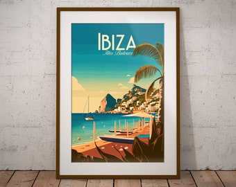 Ibiza Espagne Impression | Poster de voyage sur une île espagnole | Impression d'art espagnole de plage | Espagne Illustration imprimée | Décoration murale voyage en Espagne