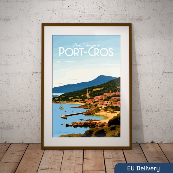 Port-Cros France Print | Französische Insel Reise Poster | Französische Küste Kunstdruck | Frankreich Illustration Print | Frankreich Reise Wandkunst