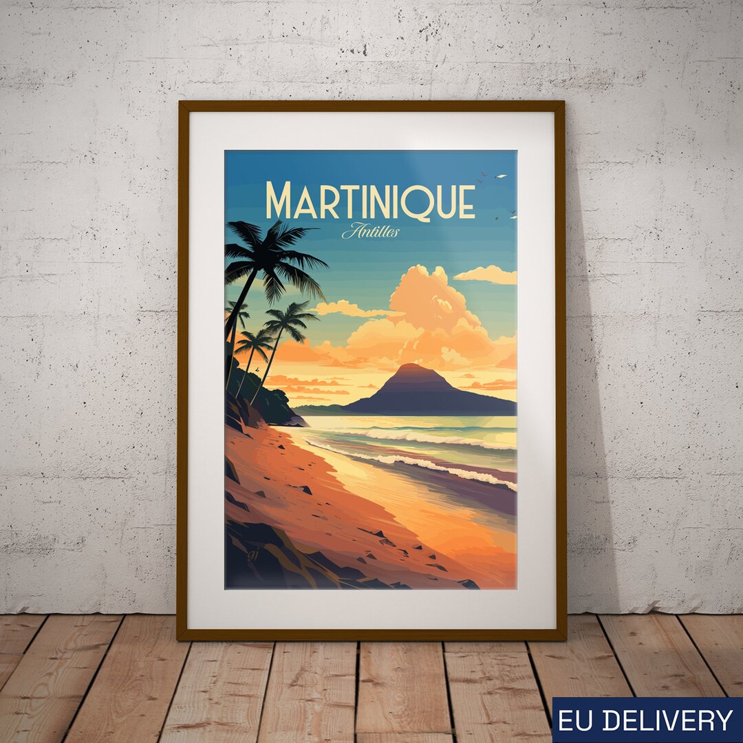 Martinique France Print French Beach Travel Poster French Island Art Print France Illustration ...