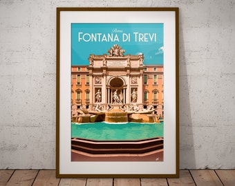 Roma - Fontana di Trevi Italie Imprimer | Poster de voyage en ville italienne | Impression d'art emblématique de l'Italie | Impression illustration Italie