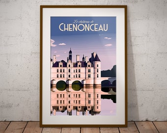 Chenonceau France Imprimer | Affiche de voyage de la région française | Français Landmark Art Print | France Illustration Imprimer | Art mural de voyage en France