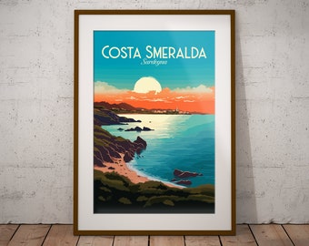 Costa Smeralda Italie Impression | Poster de voyage sur la côte italienne | Impression d'art de la région italienne | Italie Illustration impression | Décoration murale voyage en Italie