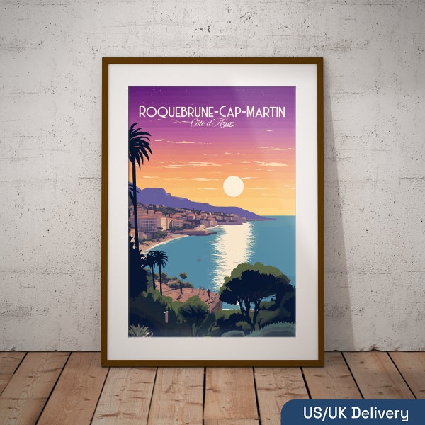 Roquebrune-Cap-Martin France Print | French Coast Travel Poster | French Village Art Print | France Illustration Print