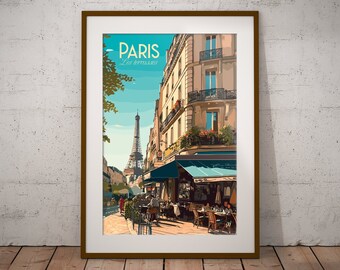 Paris France Impression | Poster de voyage en ville française | Impression d'art emblématique de la France | Impression d'illustrations françaises | Décoration murale voyage en France