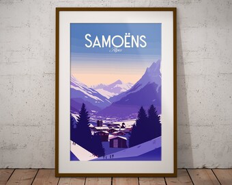 Samoëns France Imprimer | Affiche de voyage en montagne Français | Français Village Art Print | France Illustration Imprimer | Art mural de voyage en France