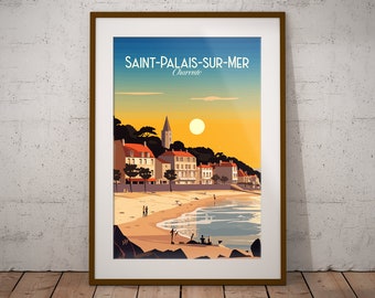 Saint-Palais-sur-Mer France Imprimer | Affiche française de voyage de plage | Impression d'art de village français | Impression d'illustrations France