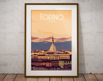 Turin Italie Imprimer | Affiche de voyage de la ville italienne | Impression d’art de monument italien | Impression d’illustration d’Italie | Art mural de voyage en Italie
