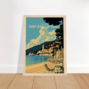 Saint-Jean-Cap-Ferrat France Imprimer Poster de voyage sur la côte française Impression d'art de plage française Impression d'illustrations France Wood