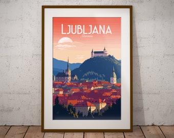 Ljubljana Slovénie Imprimer | Poster de voyage en ville slovène | Impression d'art emblématique slovène | Impression Illustration Slovénie