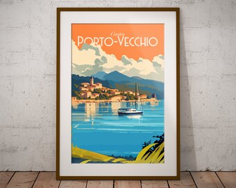 Porto-Vecchio France Imprimer | Affiche de voyage de l’île Français | Français Impression d’art de plage | France Illustration Imprimer | Art mural de voyage en France