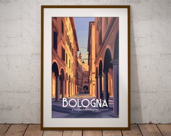 Bologne Italie Imprimer | Affiche de voyage de la ville italienne | Impression d’art de monument italien | Impression d’illustration d’Italie | Art mural de voyage en Italie