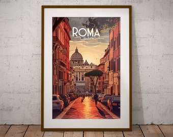 Roma - Trastevere Italie Imprimer | Affiche de voyage de la ville italienne | Impression d’art de monument italien | Impression d’illustration d’Italie | Art mural de voyage en Italie