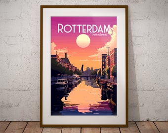 Rotterdam Netherlands Print | Dutch City Travel Poster | Dutch Landmark Art Print | Netherlands Illustration Print