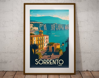 Sorrente Italie Imprimer | Affiche de voyage sur la côte italienne | Impression d’art de la ville italienne | Impression d’illustration d’Italie | Art mural de voyage en Italie