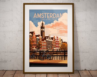 Amsterdam Netherlands Print | Dutch City Travel Poster | Dutch Landmark Art Print | Netherlands Illustration Print