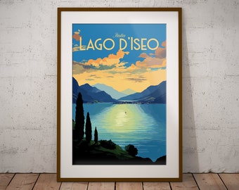 Lago d'Iseo Italie Imprimer | Poster italien de voyage sur le lac | Impression d'art de la région italienne | Italie Illustration impression | Décoration murale voyage en Italie