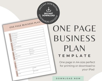 One Page Business Plan | 1-Page Business Plan Canva Template | Simple Business Plan