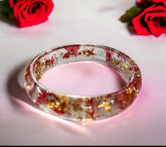 Eternal Real Rose Handmade Bangle with gold flakes- Wear the Beauty of Timeless Blooms| Real rose bracelet| Valentine gift