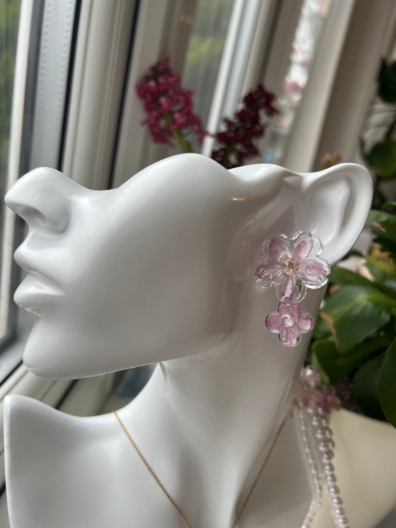Ghibli Blossom: Elegant Real Cherry Blossom Earrings with Rhinestones - Handcrafted, 18ct Gold Plated Studs  | Gift for her