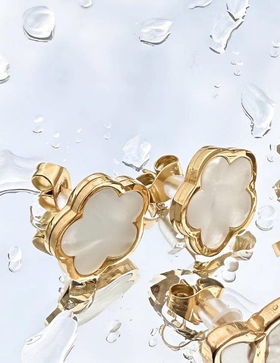 White Flower Golden Stud Earrings | 18K Gold over Stainless Steel | Waterproof & Hypoallergenic | Dainty Floral Jewelry