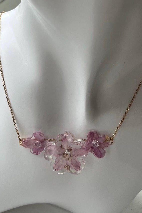 Ghibli Blossom: Real Triple Cherry Blossom Radiance pendant, 18ct Gold finish