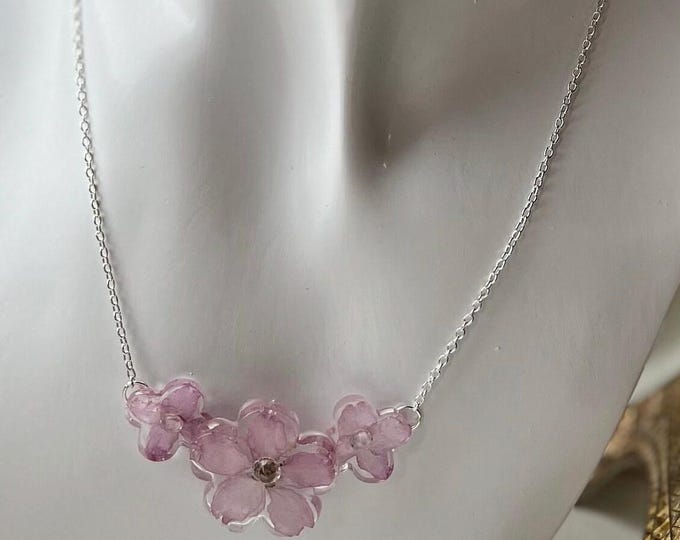 Featured listing image: Ghibli Blossom: Real Triple Cherry Blossom pendant Necklace