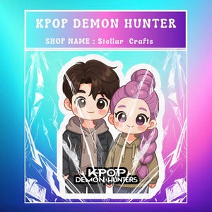 Rumi & Jinu Cute Demon Hunter Couple Sticker | K-Pop Love Team Fantasy Merch | Anime-Inspired Gift