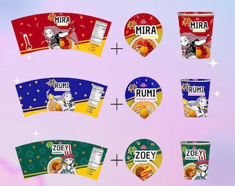 Plantillas editables de pegatinas de fideos instantáneos de cazadores de demonios / Descarga de Canva para fiestas de Kpop y Anime / Compatible con fideos instantáneos estándar de 90 g
