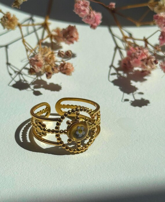 Handmade Real Forget-Me-Not Ring • Waterproof, Hypoallergenic
