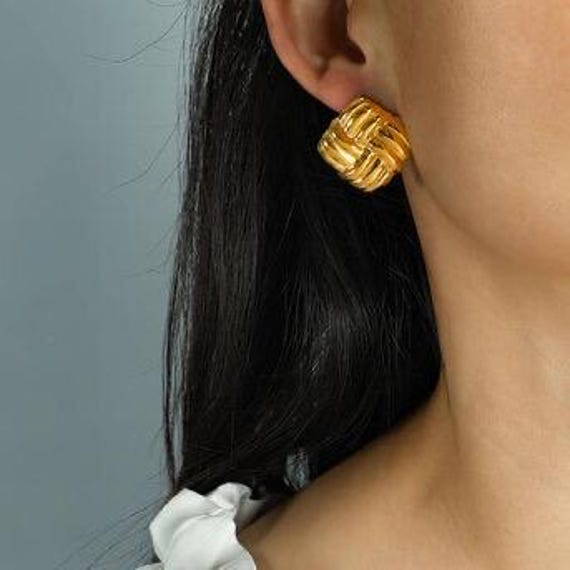 Minimalist Woven Gold Stud Earrings | 18K Gold Finish | Waterproof & Hypoallergenic | Luxury Stainless Steel Jewelry