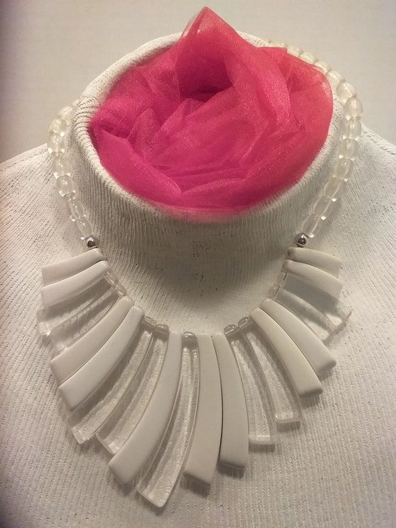 Vintage clear and white lucite bib necklace