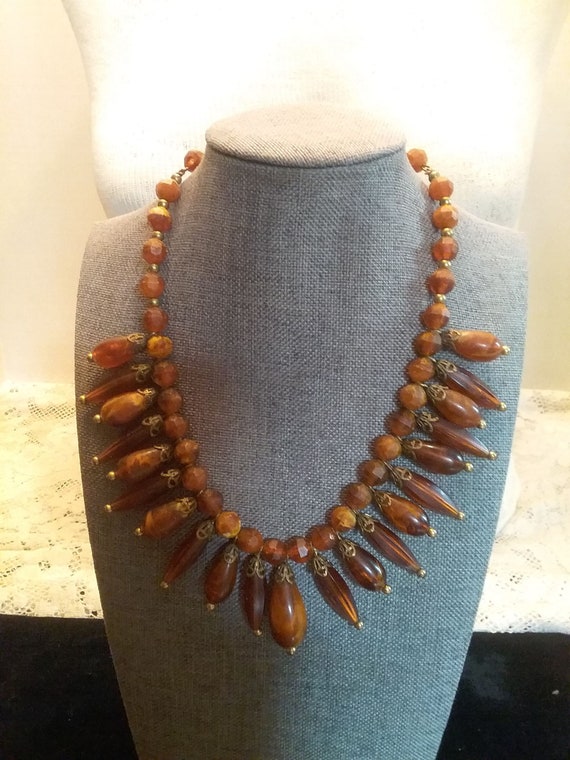 Boho brown and amber bead necklace