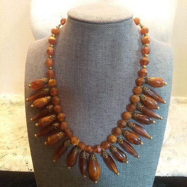 Boho brown and amber bead necklace