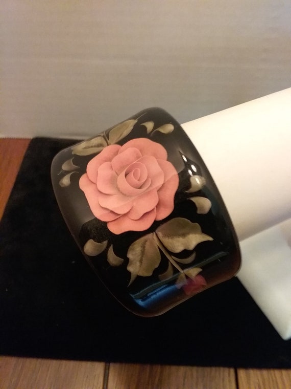Reverse carved and painted lucite cuff