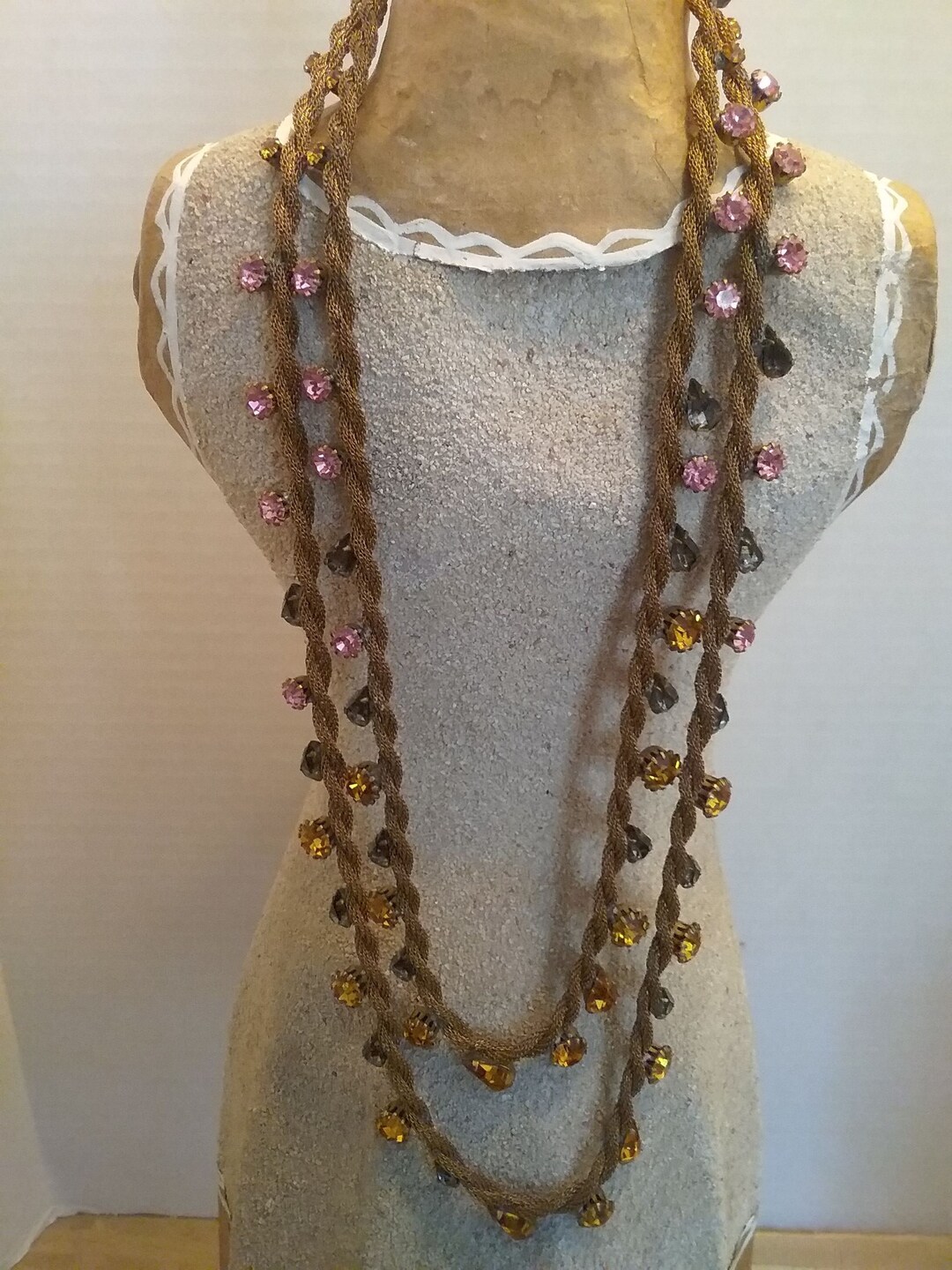 Facted Rope Chain Victorian Rope Chain Necklace With Brilliant Faceted Pronged Colored ...