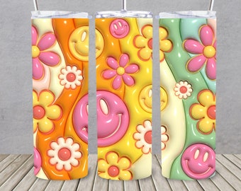 20 oz. Tumbler | 3D Retro Smiley Tumbler | Custom 3D Tumbler