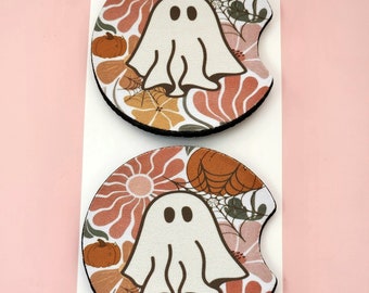 Car Coaster | 2 Pack Boho Ghost Car Coaster | Custom Car Coaster