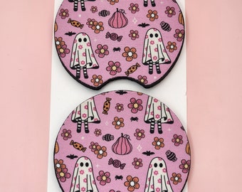 Car Coaster | 2 Pack Pink Ghost Car Coaster | Custom Car Coaster